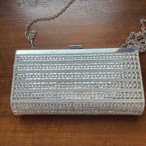 Gunne Sax by Jessica McClintock Rhinestone Evening Clutch Silver Chain Vintage